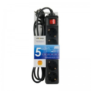Prelungitor cu protectie la variatii tensiune simplu 125J, 5 AC prize, 1.8m, negru, Whitenergy [05819-DE]